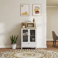 HOMCOM Aparador Sala de Estar com 2 Portas de Vidro Temperado Gaveta e Prateleira Ajustável 68x35x85 cm Branco(m-8)