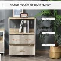 HOMCOM Commode chambre meuble de rangement commode 4 tiroirs en tissu pliables et amovibles avec étagères ouvertes et cadre en métal, chiffonnier pour salon, chambre, entrée, gris clair(m-4)