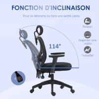 Vinsetto Fauteuil de bureau chaise de bureau manager dossier ergonomique inclinable pivotant tissu maille noir(m-6)