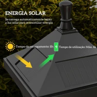 Outsunny Candeeiro Solar de Jardim Candeeiro com Painel Solar Liga e Desliga Automaticamente para Exterior Pátio 15x15x127 cm Preto(m-4)