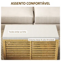 HOMCOM Baú de Arrumação para Dormitório 122L Estofado em Linho Sintético com Almofada Estrutura de Bambu 90x42x43 cm Cinza e Madeira(m-5)
