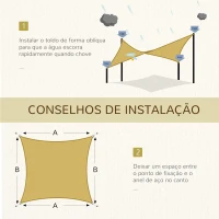 Outsunny Vela de Sombra Retangular 4x6 m Toldo Vela de HDPE com Anéis de Aço Inoxidável e Cordas para Jardim Pátio Bege(m-7)