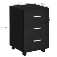 Vinsetto Caisson de Bureau Rangement Bureau sur Roulettes 3 Tiroirs Verrouillables 40 x 40 x 61,5 cm Noir(m-3)