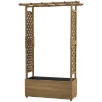 Outsunny Jardinière avec treillis et arche, bac à fleurs avec trou de drainage pour plante grimpante, 112 x 41 x 180 cm, marron