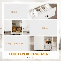 HOMCOM Table de cuisine pliable table à manger pliante 2 plateaux rabattables avec 2 tiroirs 1 placard blanc(m-6)