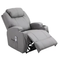 HOMCOM Fauteuil de Massage Inclinable, Chaise de Relaxation avec dossier et repose-pied électrique réglables revêtement synthétique pour Salon, Chambre, Cinéma Maison Gris(m-11)
