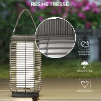 Outsunny Lampadaire d'extérieur solaire en résine tressée luminaire LED de jardin en acier marche/arrêt automatique gris(m-6)