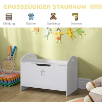 HOMCOM Spielzeugkiste aus Holz Sitzbank für Kinder Sitztruhe Aufbewahrungsbox für Kinderzimmer Bücher Spielzeug Spieltruhe für Kinder Sicherheitsscharnier Weiß 62 x 40 x 46,5 cm(m-5)