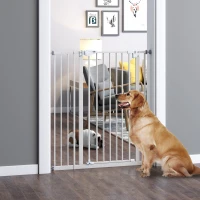 PawHut Absperrgitter für Hunde, extra hoch, Schließautomatik, Metallrahmen, 97,5 x 104,1 cm, Weiß(m-2)