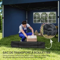 Outsunny Tonnelle barnum pop-up pliante 3 x 3 hauteur réglable parois latérales aérations fenêtres sac de transport à roulettes(m-7)