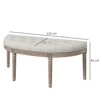 HOMCOM Banc bout de lit en forme demi-lune style Louis XVI structure en bois massif sculpté siège en tissu aspect lin crème(m-3)