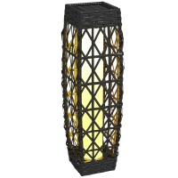 Outsunny Candeeiro Solar com Iluminação LED Liga Automático Candeeiro se Exterior em Aço e Vime PE 20x20x68 cm Cinzento Escuro(m-1)