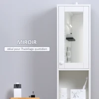 kleankin Meuble colonne de salle de bain armoire haute placard de rangement avec étagère réglable - 30 x 28 x 170 cm - blanc(m-4)