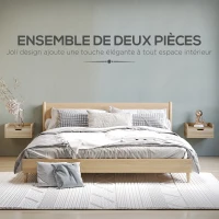 HOMCOM Lot de 2 tables de chevet murales tables de nuit suspendues tiroir plateau aspect bois dim. 40L x 30l x 19,5H cm(m-4)