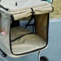 PawHut Hundewagen, Leichter und faltbarer Transportwagen für kleine Hunde, waschbares Kissen, Netzfenster, Khaki(m-9)