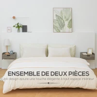 HOMCOM Lot de 2 tables de chevet murales tables de nuit suspendues tiroir plateau aspect bois dim. 40L x 30l x 19,5H cm- gris(m-4)