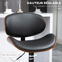 HOMCOM Lot de 2 chaises de bar tabouret hauteur réglable revêtement synthétique 53 x 52 x 92-112 cm noir(m-5)