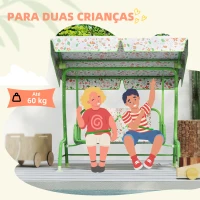 AIYAPLAY Baloiço de Jardim para Crianças com 2 Lugares Toldo Ajustável Cinto de Segurança e Desenho de Borboletas 112x75x120 cm Verde(m-7)