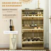 HOMCOM Meuble à chaussures à 3 abattants 18 paires grande capacité pour entrée couloir salon 63 x 24 x 117 cm chêne(m-4)