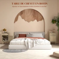 HOMCOM Table de chevet avec placard et étagère porte rotin tissé 1 tiroir design bohème - 40 x 40 x 68,5 cm naturel(m-4)