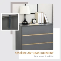 HOMCOM Commode 3 tiroirs meuble de rangement sans poignée design scandinave 80 x 40 x 80 cm gris(m-6)