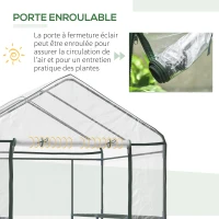 Outsunny Serre de jardin avec étagères 3 niveaux, serre de balcon, bâche renforcée, châssis en acier, porte zippée enroulable, pour légumes plantes fleurs, intérieur et extérieur, 143x143x195cm, vert(m-6)