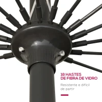 Outsunny Chapéu de Sol de Jardim Ø2,5x2,4 m com Manivela Manual Mastro Flexível Impermeável e 18 Varas para Exterior Vinho(m-7)
