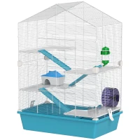 PawHut Gaiola para Hamster de 5 Níveis com Plataformas Comedouro Bebedouro Casa Rampa e Rodas de Exercícios 58x36x81 cm Azul Claro(m-10)