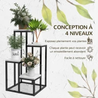 Outsunny Étagère à plantes étagère à fleurs en métal et bois 4 niveaux de différentes hauteurs style industriel 34 x 34 x 66 cm(m-5)