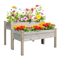 Outsunny Jardinière sur Pieds carré Potager 2 étages dim. 115L x 114l x 76H cm Inserts d'irrigation Bois Sapin Naturel(m-10)