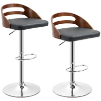 HOMCOM Lot de 2 tabourets de Bar Design Contemporain Hauteur d'assise réglable pivotant 360° revêtement synthétique Noir Dossier ajouré Aspect Bois(m-1)