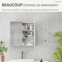 kleankin Armoire murale de salle de bain miroir placard de rangement 2 portes 3 niveaux étagère réglable 60 x 15 x 60 cm blanc(m-4)