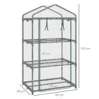 Outsunny Serre de jardin avec étagères 3 niveaux, serre de balcon, bâche renforcée PVC, châssis en acier, porte zippée enroulable, pour légumes plantes fleurs, 69 x 49 x 125 cm, transparent(m-3)