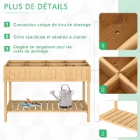 Outsunny Jardinière sur Pieds carré Potager avec étagère dim. 110L x 46l x 76H cm 8 Compartiments & Inserts d'irrigation Bois de Sapin(m-6)
