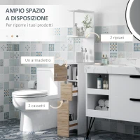HOMCOM Mobile Colonna Bagno Salvaspazio con Armadietto, Ripiani e Cassetti, 15x33x136 cm, Colore Legno(m-4)