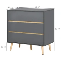 HOMCOM Commode 3 tiroirs meuble de rangement sans poignée design scandinave 80 x 40 x 80 cm gris(m-3)