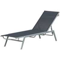 Outsunny Bain de Soleil transat - Chaise Longue - Design Contemporain - Dossier inclinable Multi-Positions - métal époxy textilène Noir - dim. 170 x 58 x 97 cm(m-14)