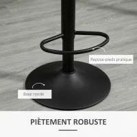 HOMCOM Lot de 2 tabourets de Bar Design néo-rétro réglable pivotant avec Repose-Pied métal Noir Lin Gris(m-6)