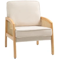 HOMCOM Poltrona Sala de Estar Moderna com Apoio para os Braços em Vime e Pés de Madeira para Escritório 67x75x88 cm Bege(m-1)