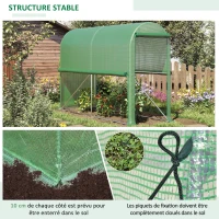 Outsunny Serre de jardin PE, serre de balcon, bâche renforcée 140 g/m², châssis en acier, porte zippée enroulable, pour légumes plantes fleurs, intérieur et extérieur, 300 x 100 x 200 cm, vert(m-5)
