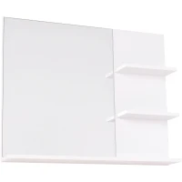 HOMCOM Miroir de Salle de Bain avec étagères - 2 étagères latérales + Grande étagère inférieure - kit Installation fourni - MDF Blanc(m-12)