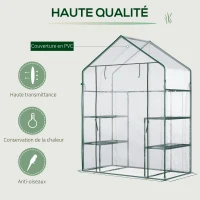 Outsunny Serre de jardin 4 tablettes acier PVC haute densité 140 g/m² anti-UV 142 x 73 x 195 cm transparent vert(m-4)
