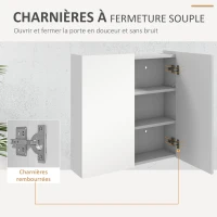 kleankin Armoire murale de salle de bain miroir placard de rangement 2 portes 3 niveaux étagère réglable 60 x 15 x 60 cm blanc(m-7)