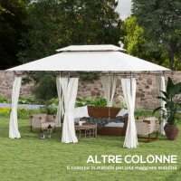 Outsunny Gazebo da Giardino 3x4 m con Tende Rimovibili, Doppio Tetto e Struttura in Metallo, Crema(m-5)