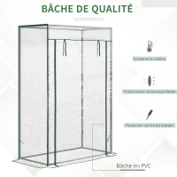 Outsunny Serre de jardin, serre de balcon, bâche renforcée PVC, châssis en acier, porte zippée enroulable, pour légumes plantes fleurs en toutes saisons intérieur et extérieur, 100 x 50 x 150 cm blanc(m-4)