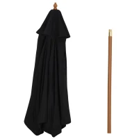 Outsunny Wooden Garden Umbrella Sun Shade with Top Vents, Bamboo Ribs and Sturdy Wood Pole, Black(m-9)