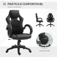 HOMCOM Cadeira de Escritório Ergonómica Cadeira de Escritório Giratória com Altura Ajustável Encosto Alto Estofado em Couro PU e Malha Transpirável 71x61x108-118cm Preto(m-6)
