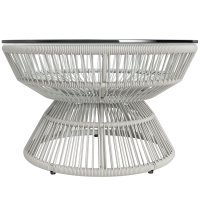 Outsunny Table basse de jardin ronde, table d'appoint en résine aspect rotin et plateau verre trempé Ø 60 x 37H cm