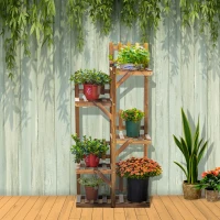 Outsunny Étagère à Fleurs en Bois Supports de Pots Porte Plante Bois 5 tablettes Ornement Petites barrières 60 x 30x 130cm Bois de Sapin traité carbonisation pour Intérieur Jardin Terrasse Balcon(m-7)