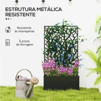 Outsunny Floreira de Metal com Ecrã de Privacidade com Ramos Decorativos Floreira de Parede ou Independente  61x23x113 cm Preto(m-7)